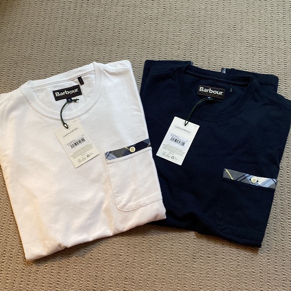 New Barbour Men Cotton T-Shirt, Medium, Blue and White - Picture 5 of 6